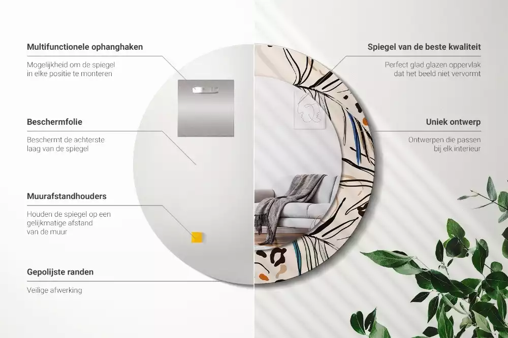 Kulaté zrcadlo s potiskem Květiny se vzorem džungle