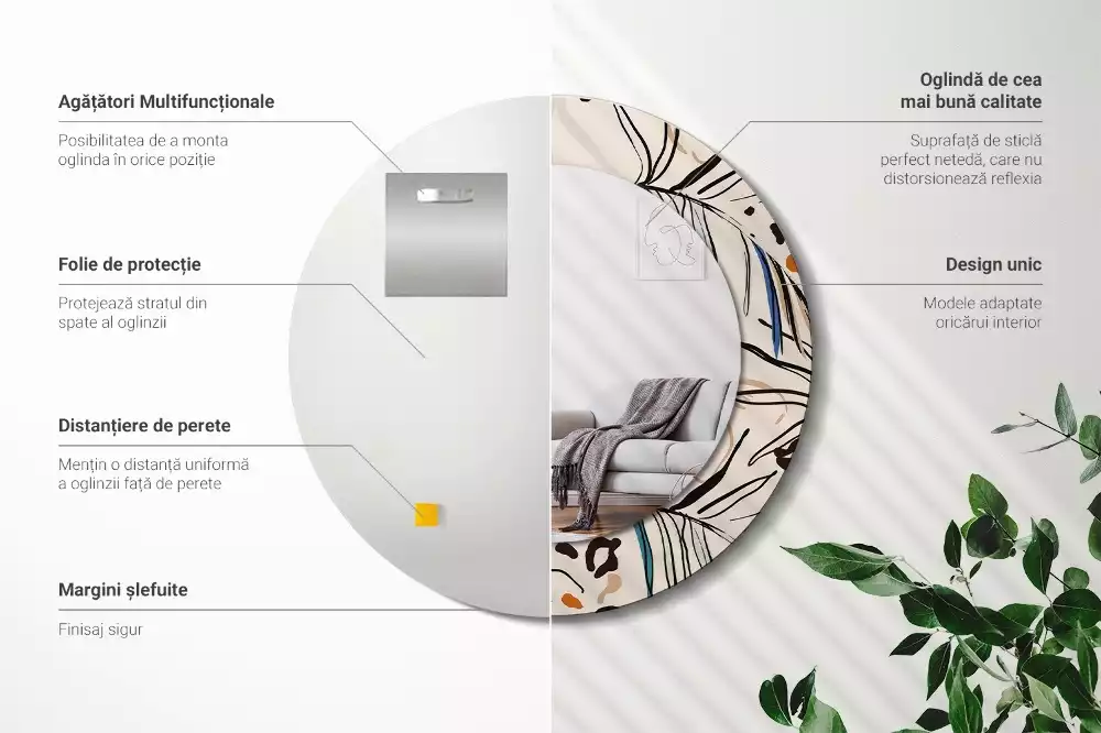 Kulaté zrcadlo s potiskem Květiny se vzorem džungle