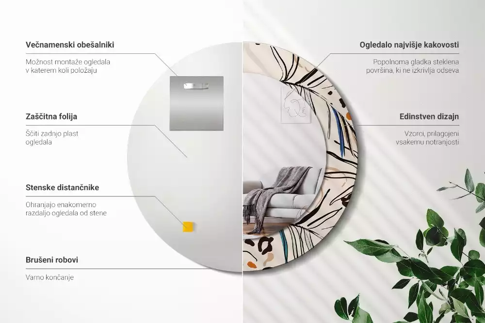 Kulaté zrcadlo s potiskem Květiny se vzorem džungle