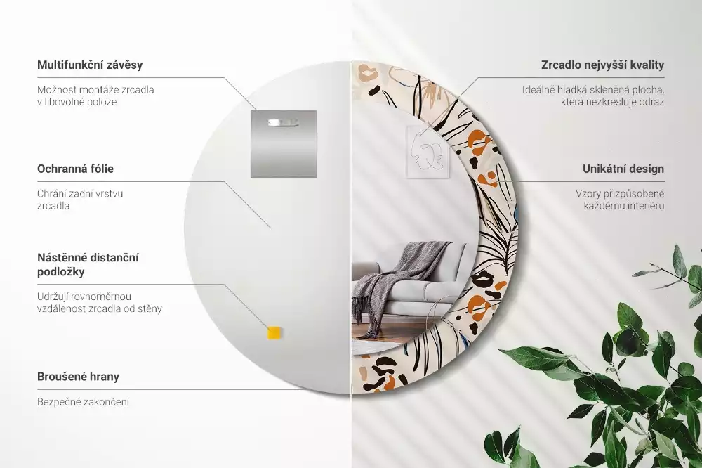 Kulaté zrcadlo s potiskem Květiny se vzorem džungle