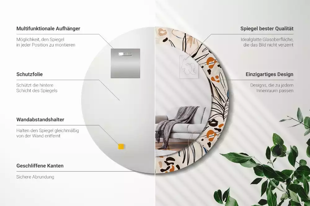 Kulaté zrcadlo s potiskem Květiny se vzorem džungle