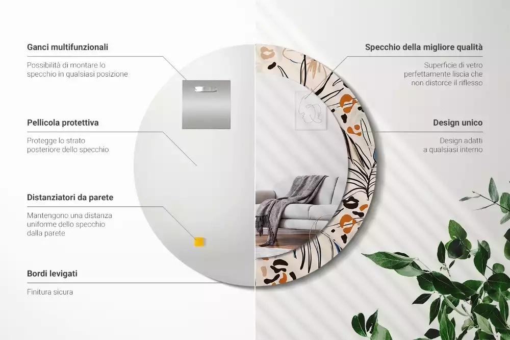 Kulaté zrcadlo s potiskem Květiny se vzorem džungle