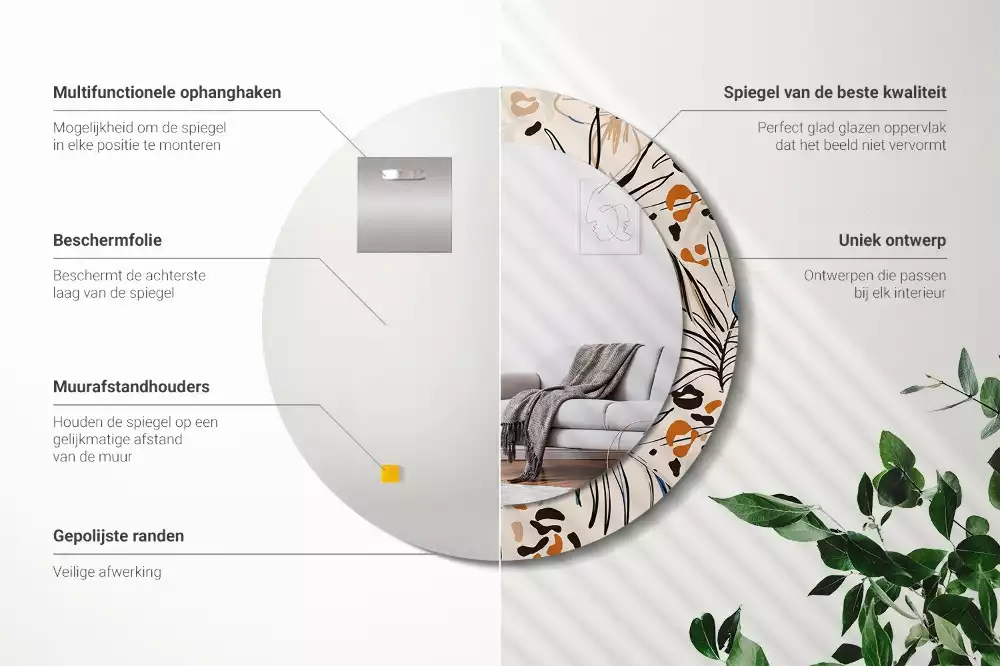 Kulaté zrcadlo s potiskem Květiny se vzorem džungle