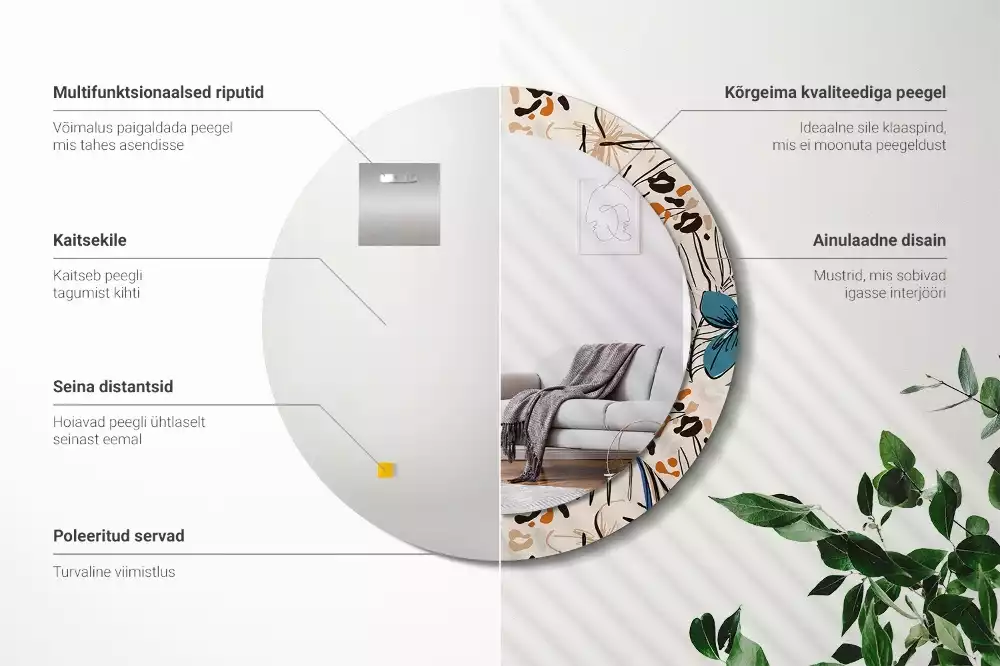 Kulaté zrcadlo s potiskem Květiny se vzorem džungle