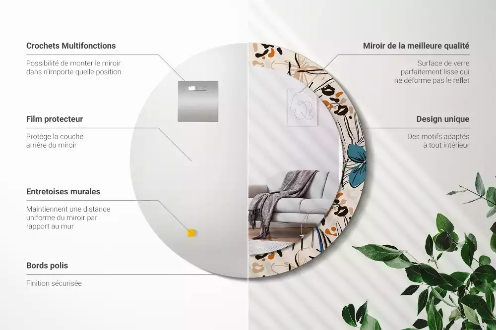 Kulaté zrcadlo s potiskem Květiny se vzorem džungle