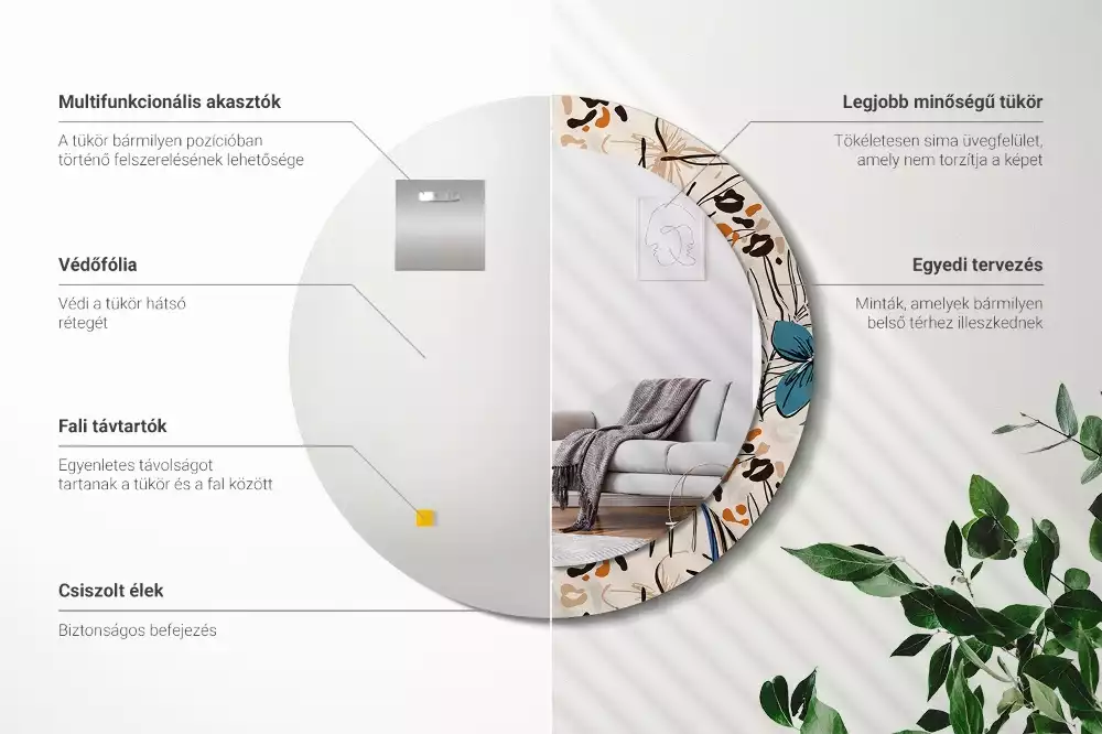 Kulaté zrcadlo s potiskem Květiny se vzorem džungle