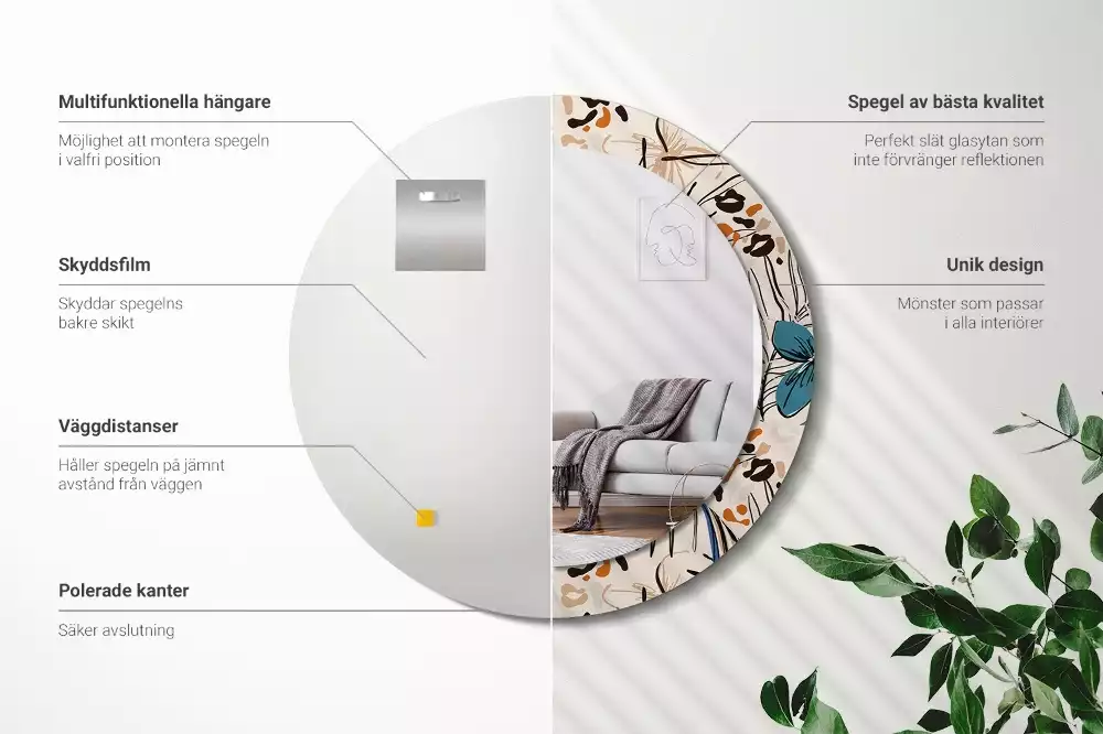 Kulaté zrcadlo s potiskem Květiny se vzorem džungle