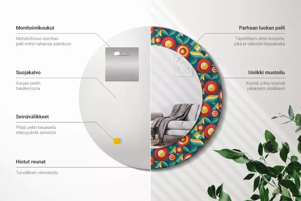 Kulaté zrcadlo s potiskem Geometrické plody a listy