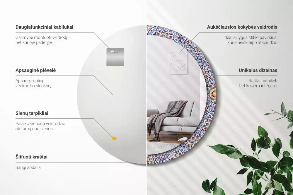 Kulaté zrcadlo s potiskem Orientální kompozice