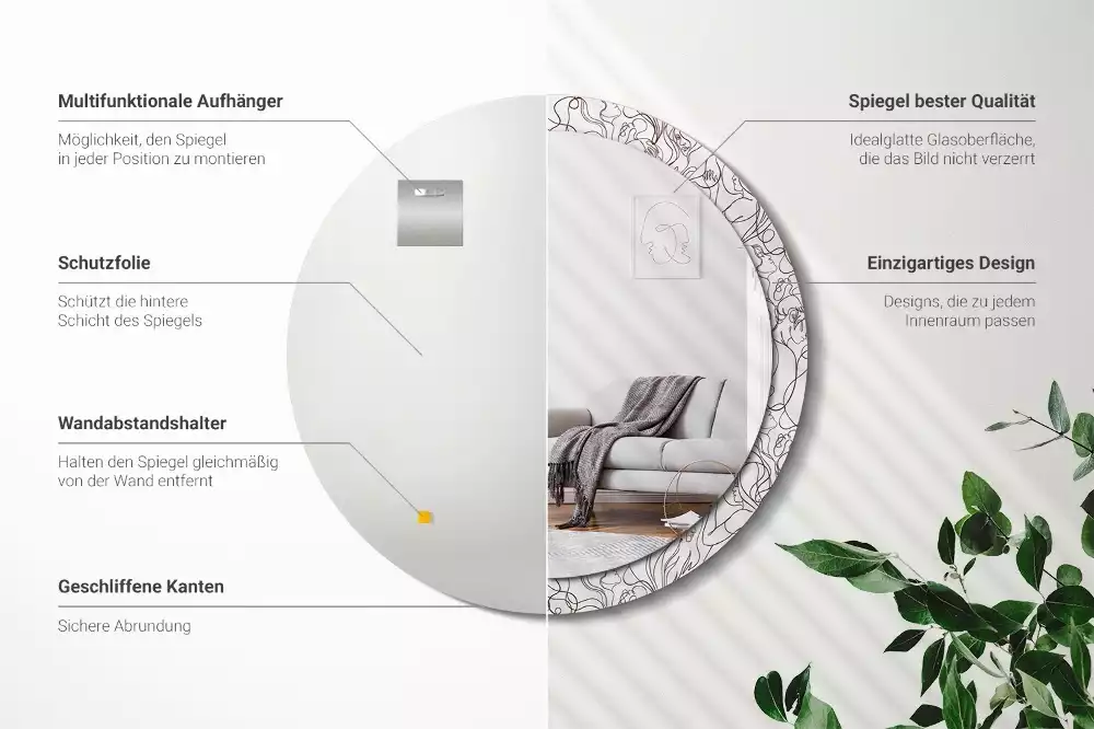 Kulaté zrcadlo s potiskem Tváře z čar