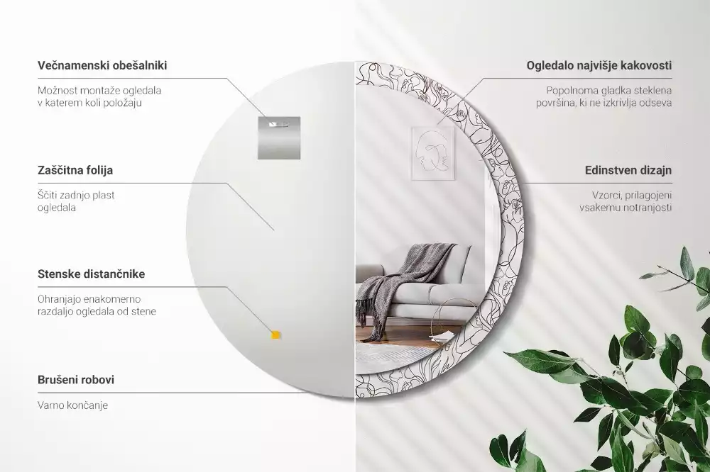 Kulaté zrcadlo s potiskem Tváře z čar