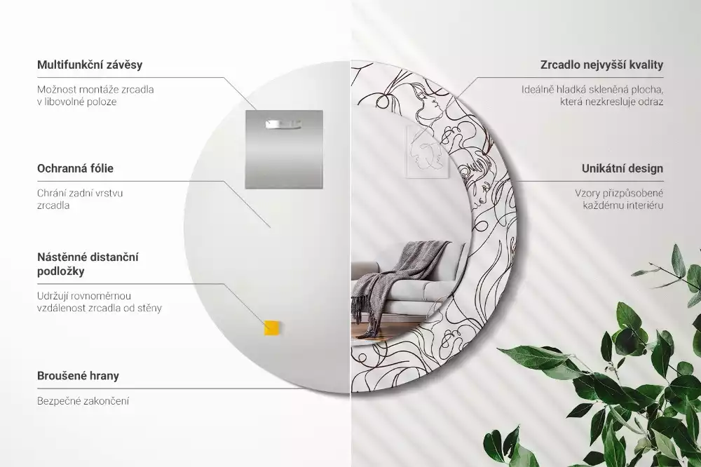 Kulaté zrcadlo s potiskem Tváře z čar