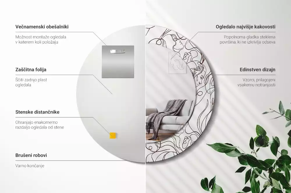 Kulaté zrcadlo s potiskem Tváře z čar