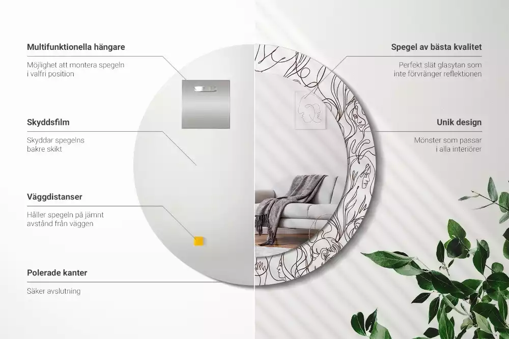 Kulaté zrcadlo s potiskem Tváře z čar