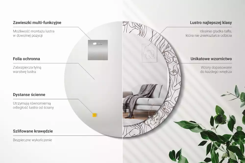 Kulaté zrcadlo s potiskem Tváře z čar