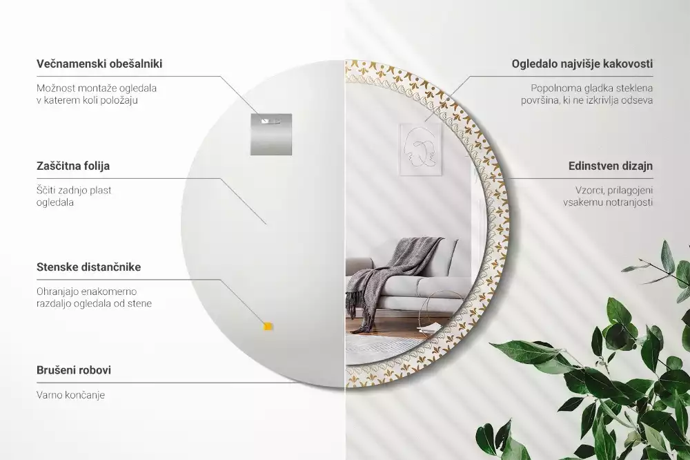 Kulaté zrcadlo s potiskem Indická mandala