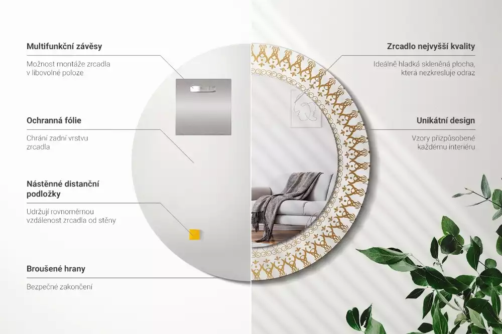 Kulaté zrcadlo s potiskem Indická mandala