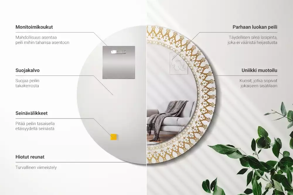 Kulaté zrcadlo s potiskem Indická mandala