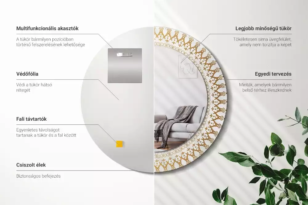 Kulaté zrcadlo s potiskem Indická mandala