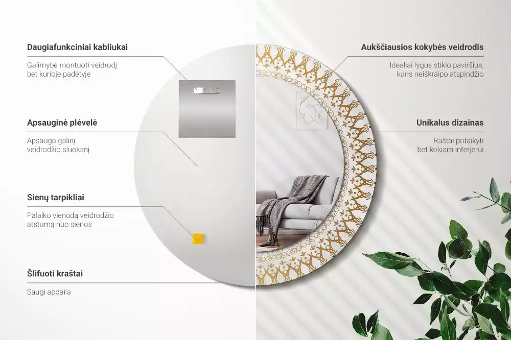 Kulaté zrcadlo s potiskem Indická mandala