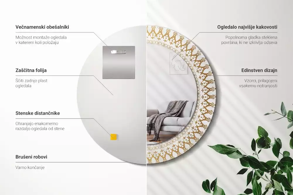 Kulaté zrcadlo s potiskem Indická mandala