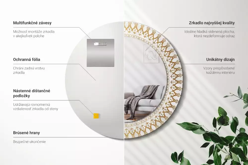 Kulaté zrcadlo s potiskem Indická mandala