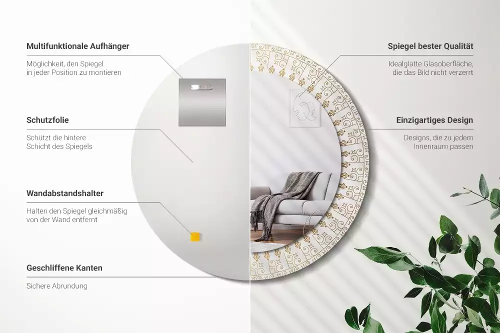 Kulaté zrcadlo s potiskem Indická mandala