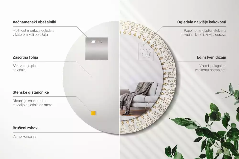 Kulaté zrcadlo s potiskem Indická mandala