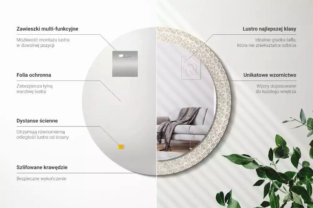 Kulaté zrcadlo s potiskem Indická mandala