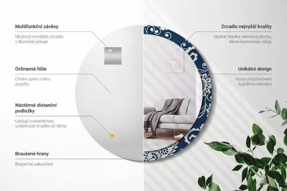 Kulaté dekorativní zrcadlo Paisley složení