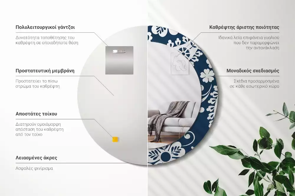 Kulaté dekorativní zrcadlo Paisley složení