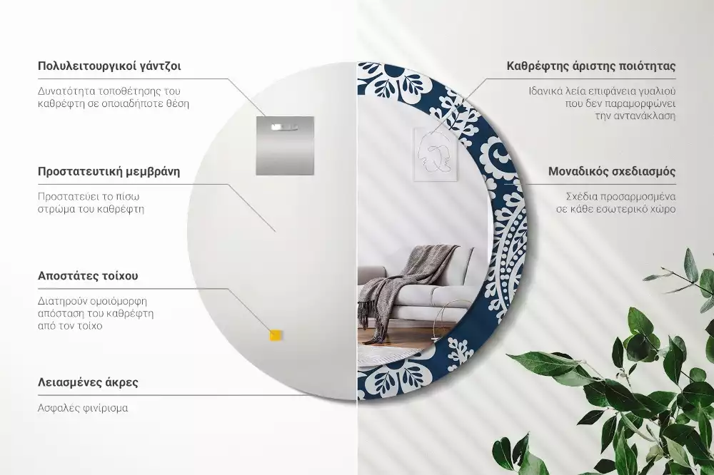 Kulaté dekorativní zrcadlo Paisley složení