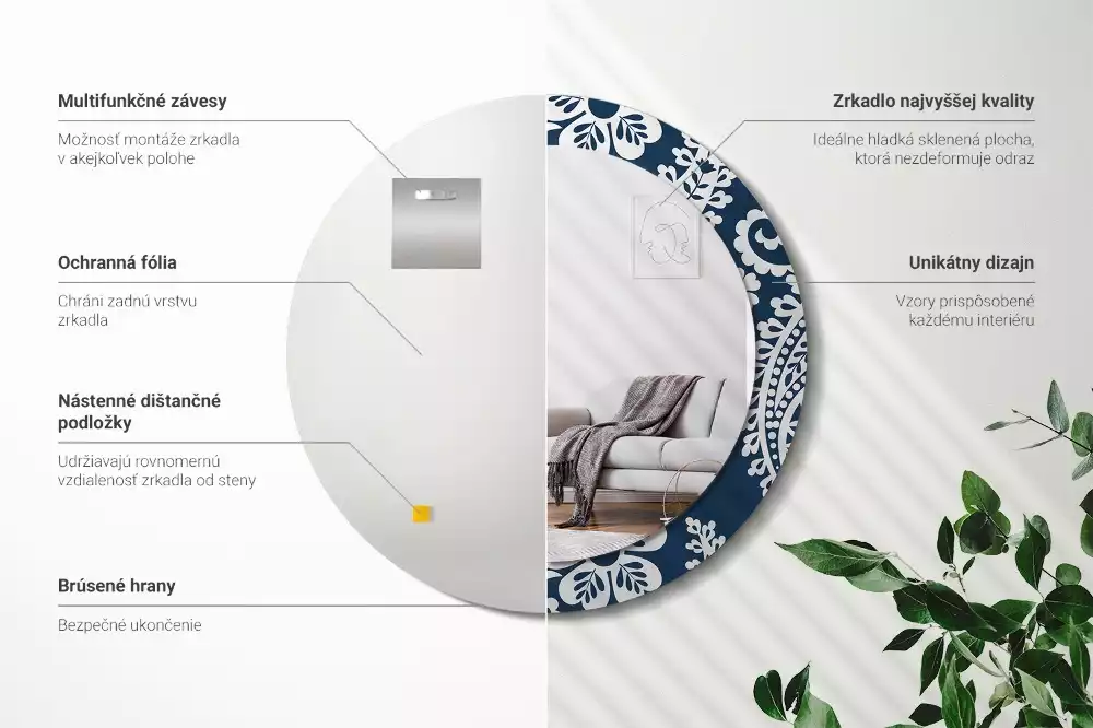 Kulaté dekorativní zrcadlo Paisley složení