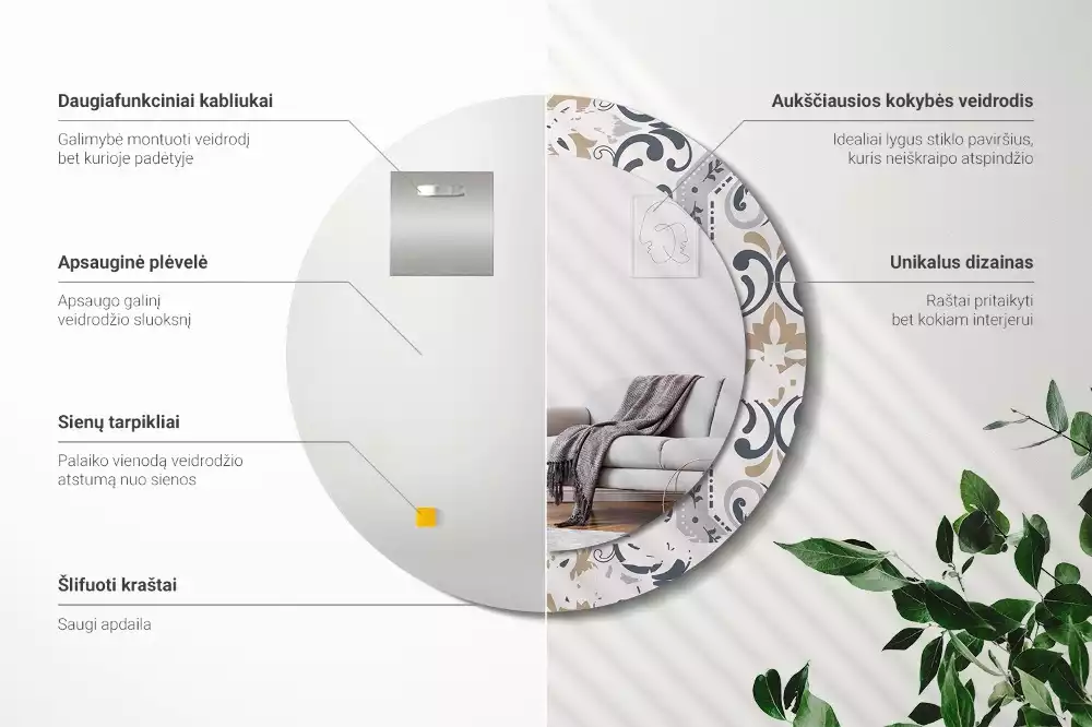 Kulaté dekorativní zrcadlo Retro dlaždice