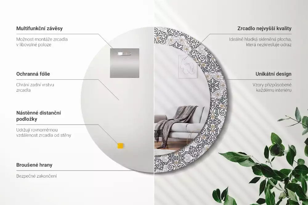 Kulaté dekorativní zrcadlo Geometrické ozdoby