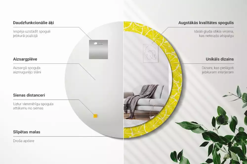 Kulaté dekorativní zrcadlo Citrony