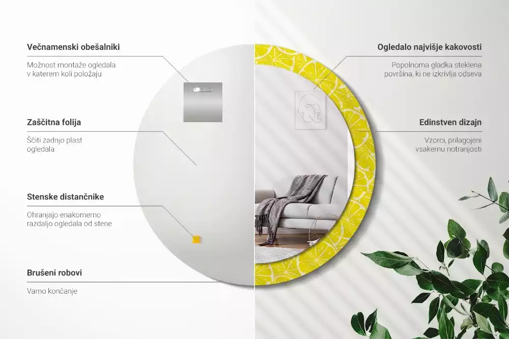 Kulaté dekorativní zrcadlo Citrony