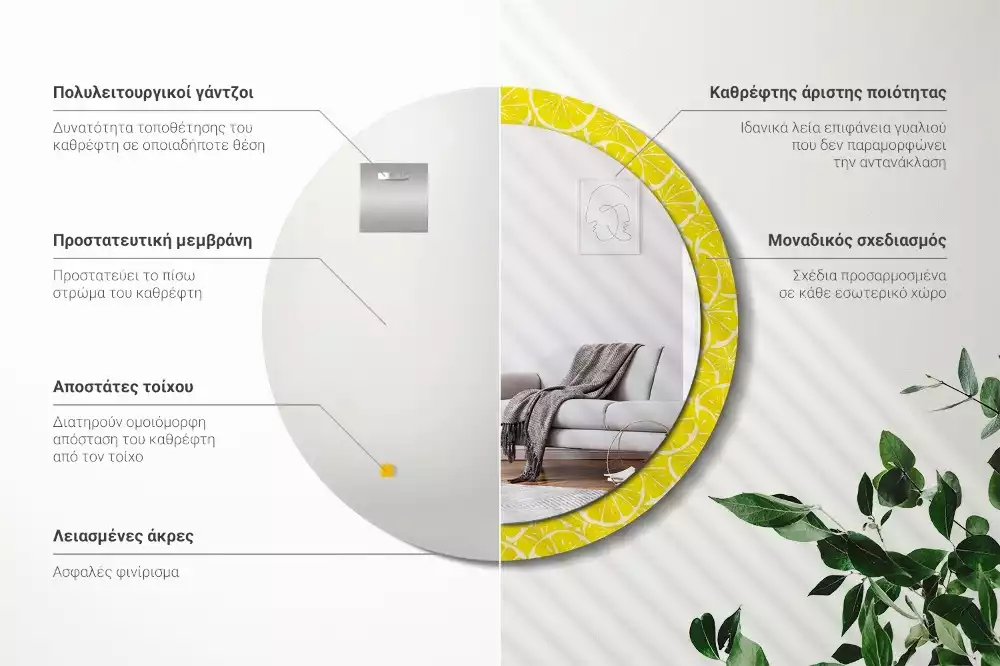 Kulaté dekorativní zrcadlo Citrony