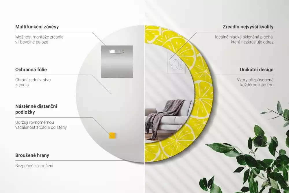 Kulaté dekorativní zrcadlo Citrony