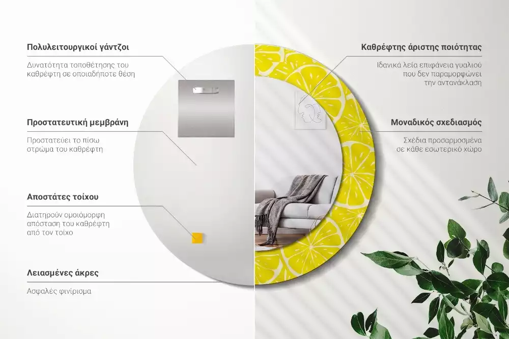 Kulaté dekorativní zrcadlo Citrony