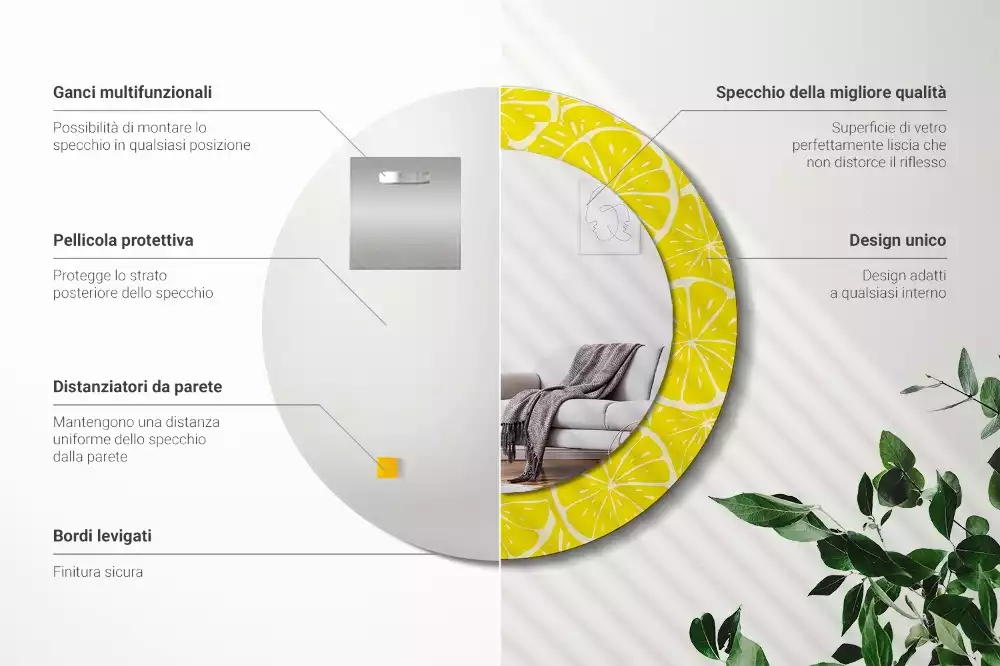 Kulaté dekorativní zrcadlo Citrony