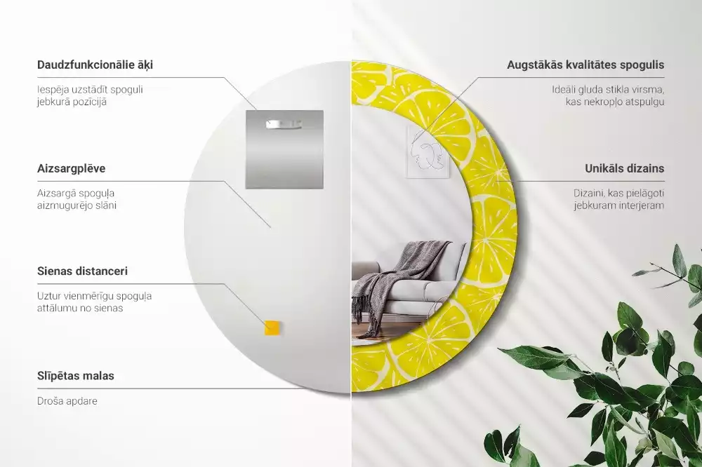 Kulaté dekorativní zrcadlo Citrony