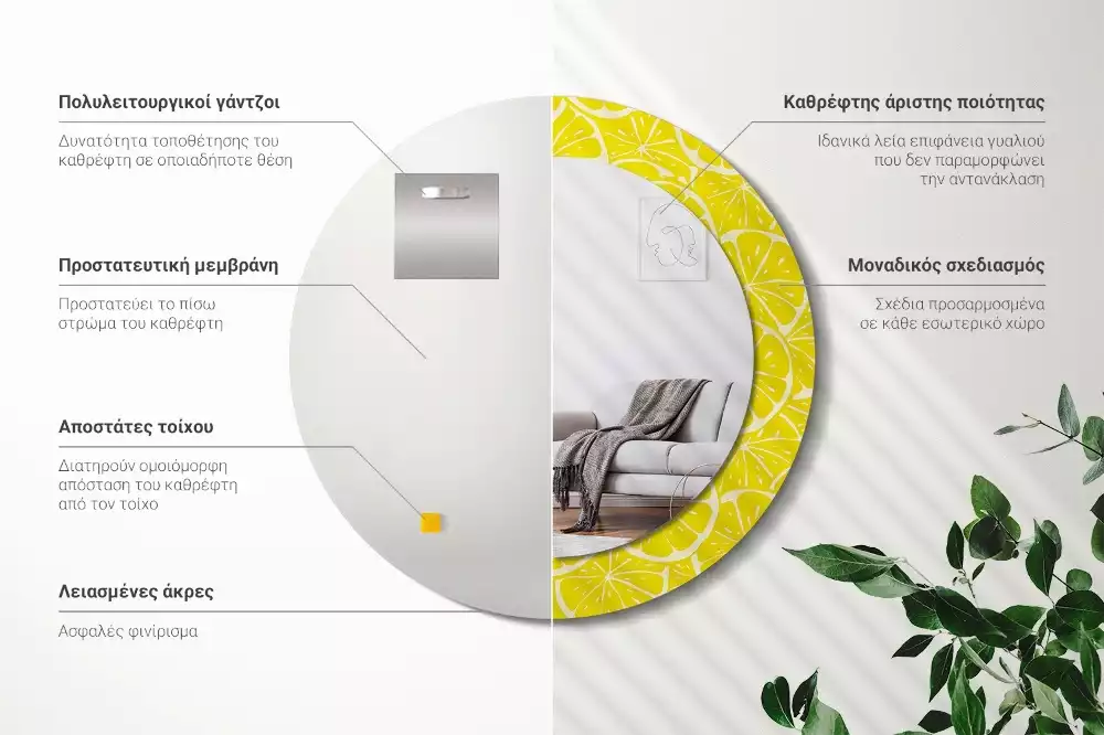 Kulaté dekorativní zrcadlo Citrony