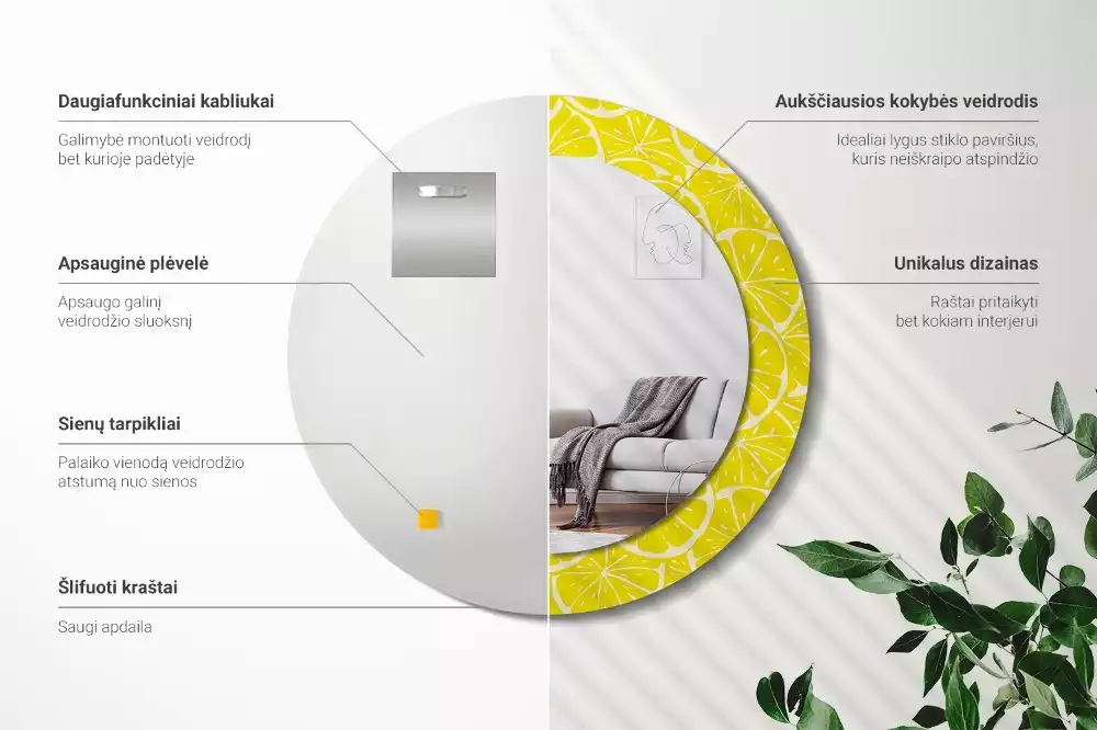 Kulaté dekorativní zrcadlo Citrony