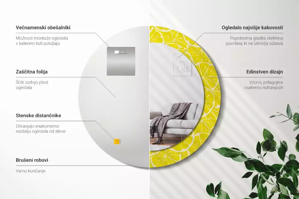 Kulaté dekorativní zrcadlo Citrony