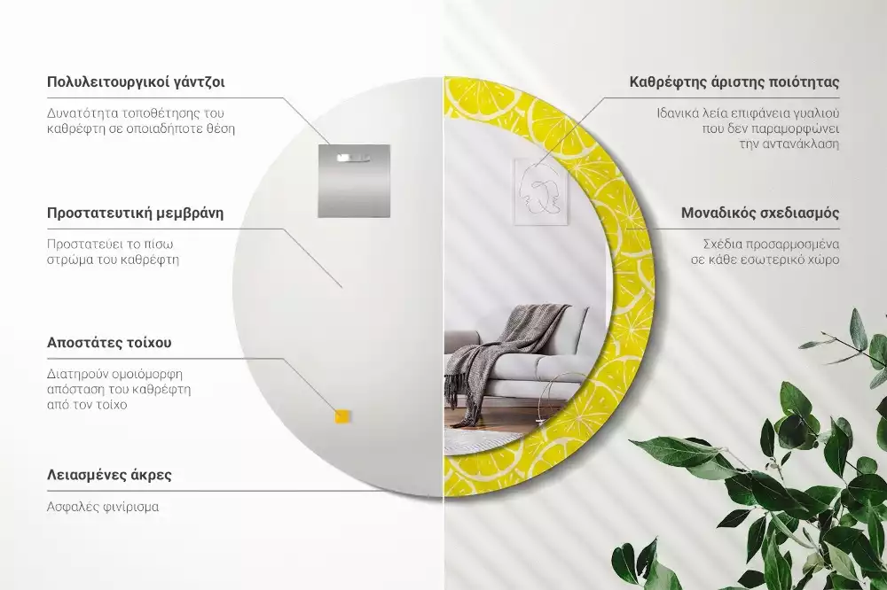 Kulaté dekorativní zrcadlo Citrony