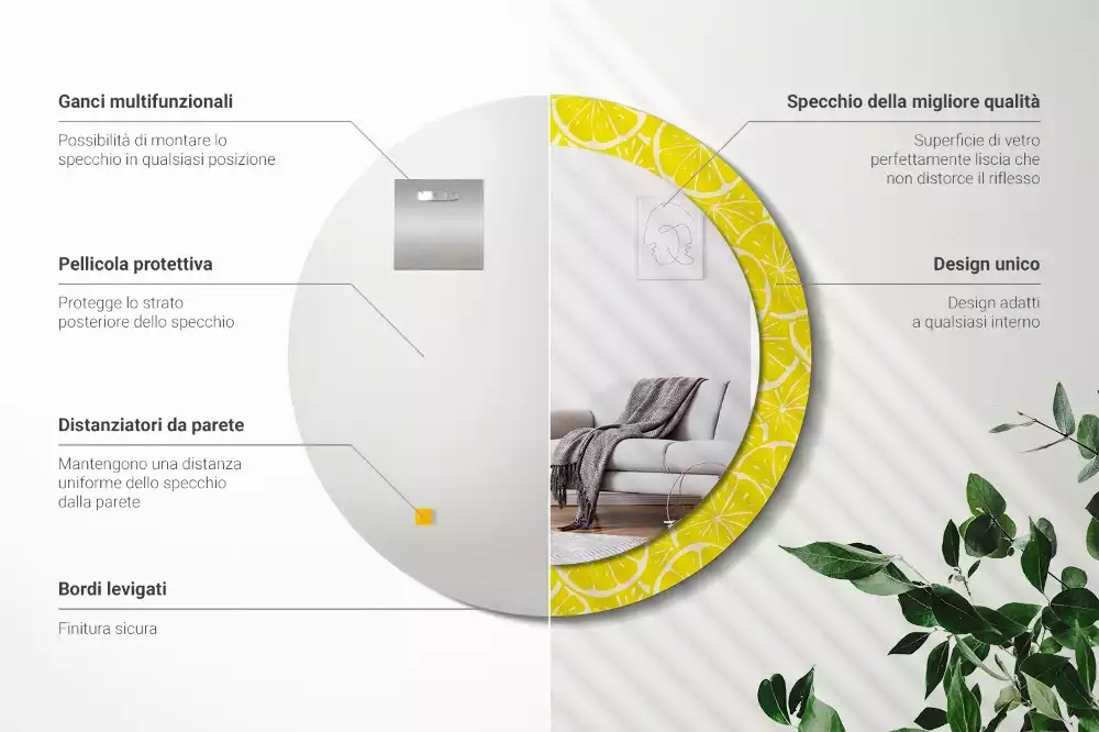 Kulaté dekorativní zrcadlo Citrony