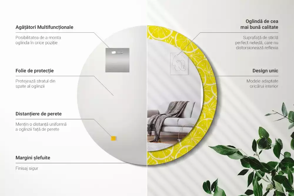 Kulaté dekorativní zrcadlo Citrony