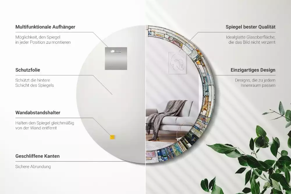 Kulaté dekorativní zrcadlo Vitráže