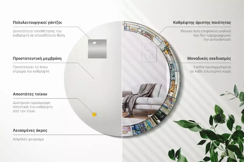 Kulaté dekorativní zrcadlo Vitráže